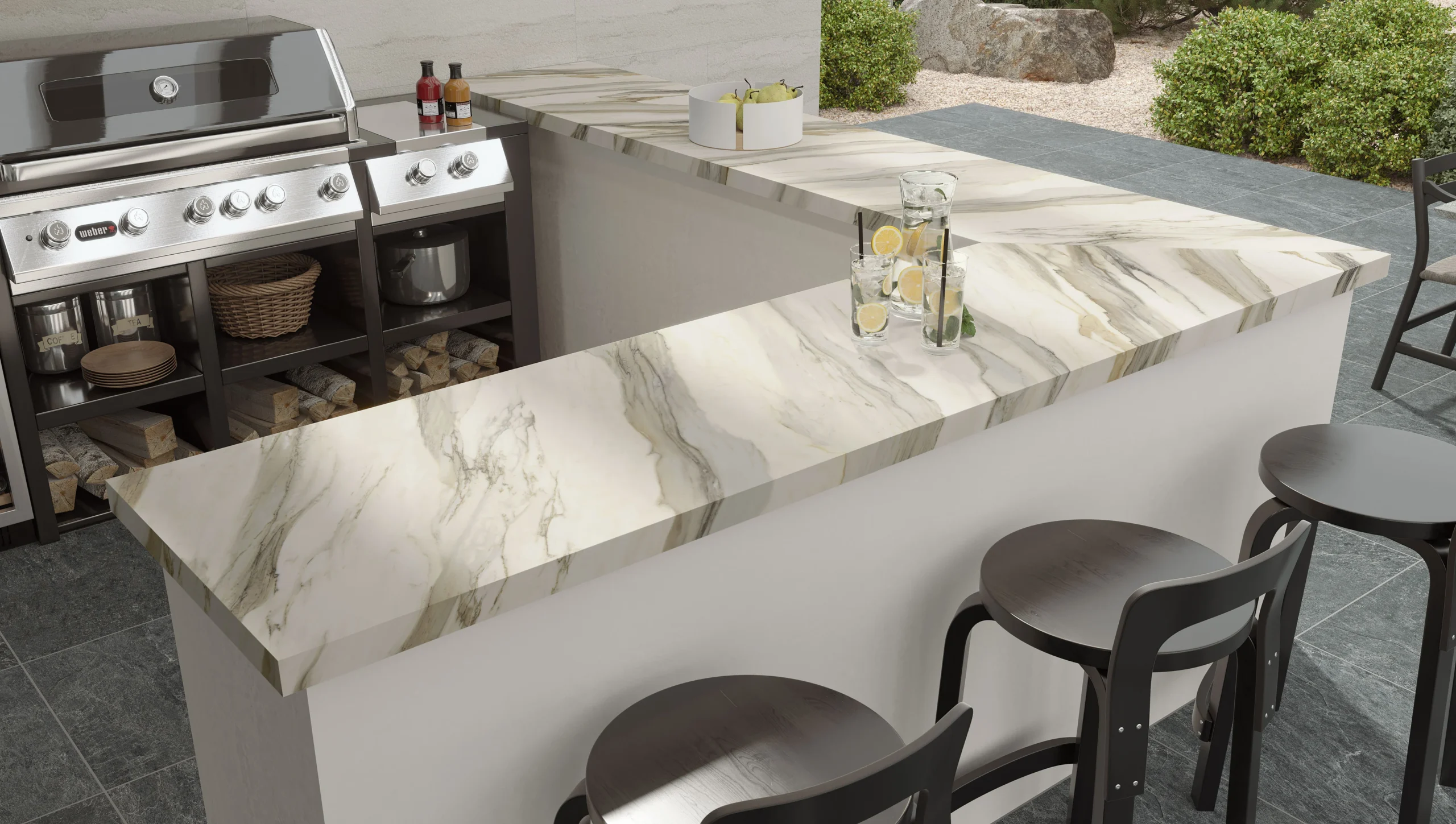 Milestone Jem Aria Gold shown on a bartop in the L-Shaped profile